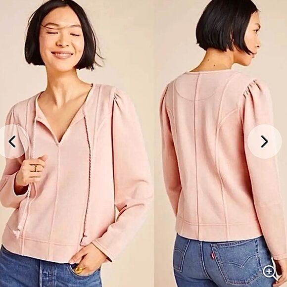 NWT Anthropologie Maeve Jeanne Puff Sleeve  Pink Pullover Sz M - Picture 1 of 15